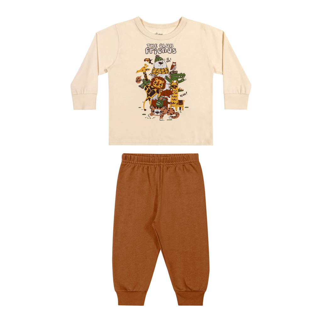 Conjunto Bebê Menino Longo Com Estampa Elian Bege