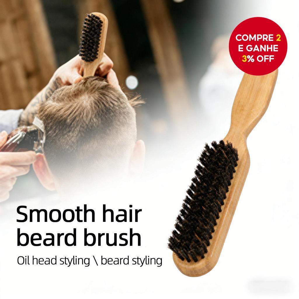 Escova Modeladora De Cabeça E Barba De Óleo Masculina-Cerdas De Juba De Porco , Para Cuidados Com Cabelos Barbas