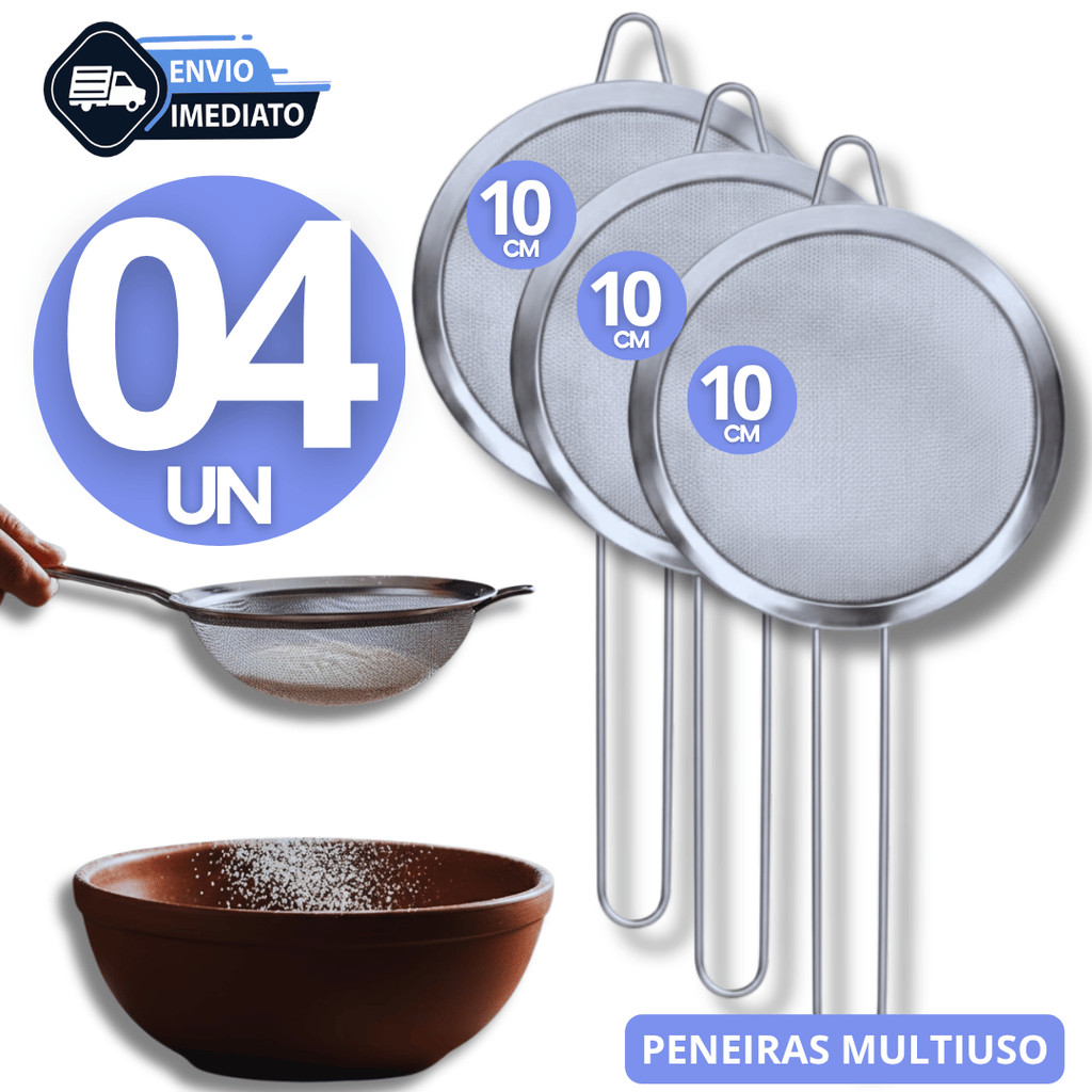 Combo Peneira Aço Inox 10Cm Coador Farinha Suco Confeitaria Cozinha Restaurante Utilidades