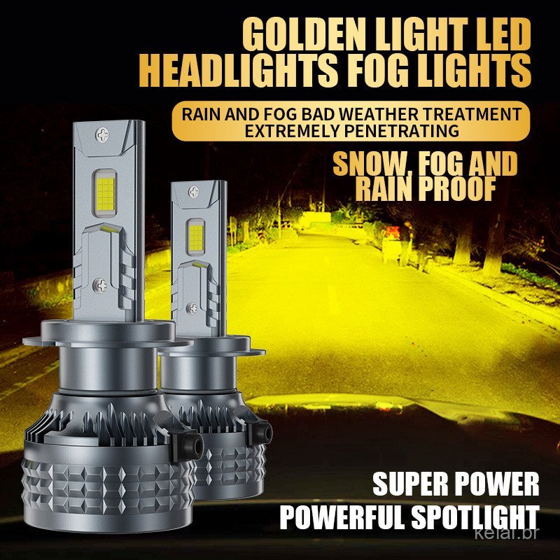 Luz LED amarela quente 3000K para carro 90059012HB3, farol LED de alta potência com tubo de cobre duplo, luz amarela 12V