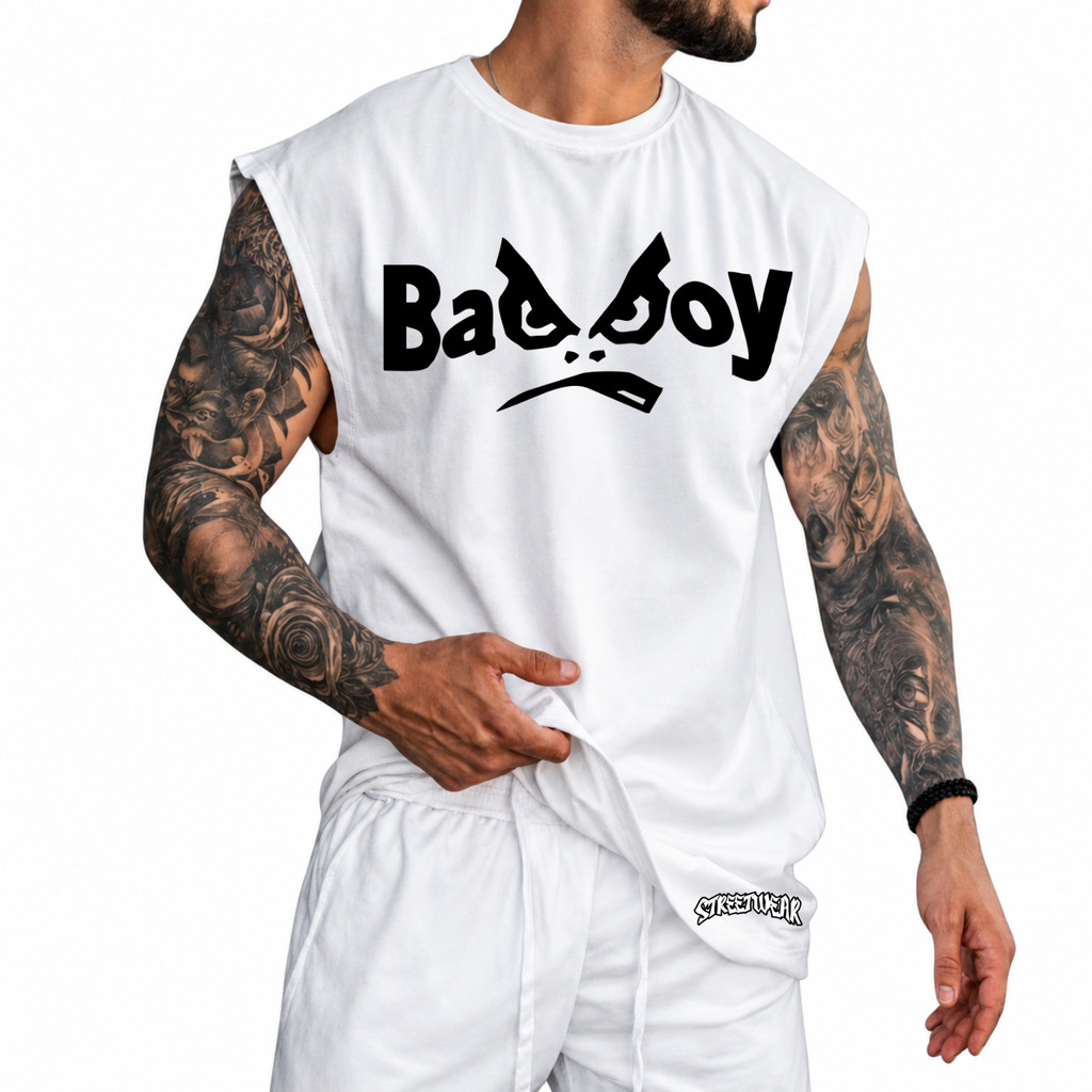 Regata Machão Oversized BadBoy 100% Algodão Camiseta Cavada Musculação Streetwear Treino Academia