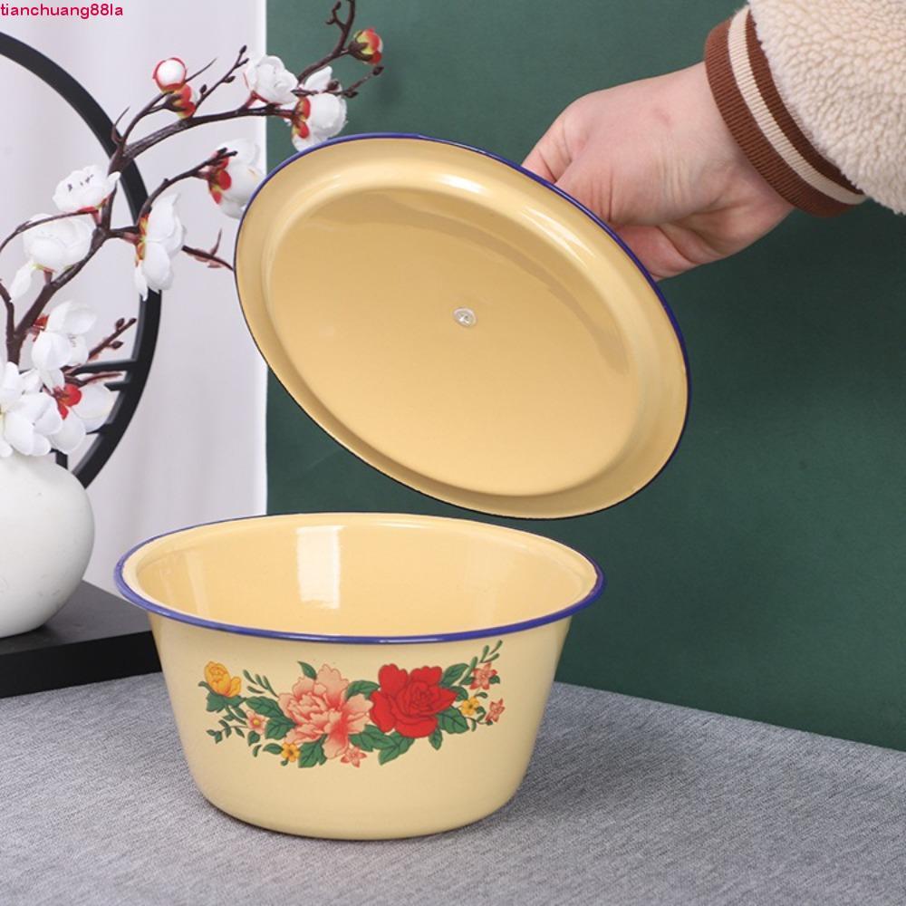 Tigelas Esmaltadas TIANCHUANG , Com Tampa , Bacia De Bolo De Morango Amarelo , Pote De Banha À Prova De Ferrugem Padrão