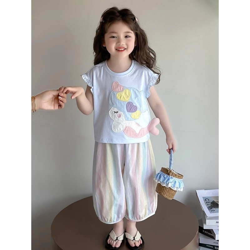 Feminino crianças terno estilo verão moda sem mangas bonito camiseta menina roupas de verão 2 anos de idade bebê moda Mo