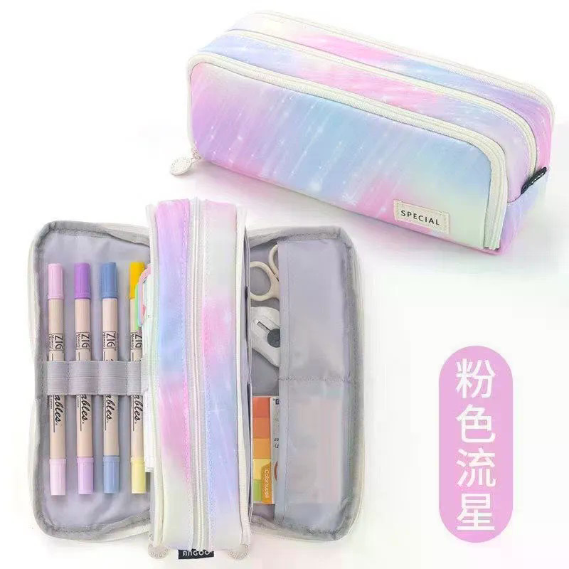 Estojo de lápis simples transparente, multicamadas, alto valor, papelaria, caixa de papelaria, estilo japonês, multifunc