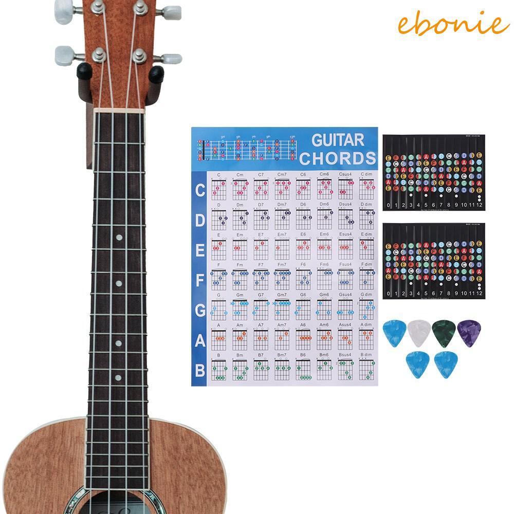 Gráfico De Acordes De Prática De Guitarra EBONIE , Pôster Codificado Por Cores De Papel De Vinil Impresso , Revestido