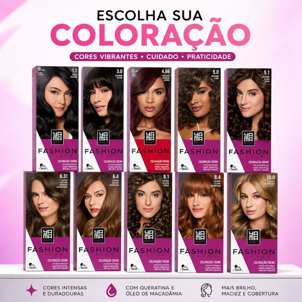 Mini Kit Yamá Fashion Color – Coloração Vibrante + Tratamento Prático (Escolha Sua Cor)