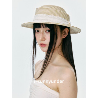 Moda renda frisada chapéu de palha de aba plana feminino primavera verão protetor solar chapéu de sol filha deixando est
