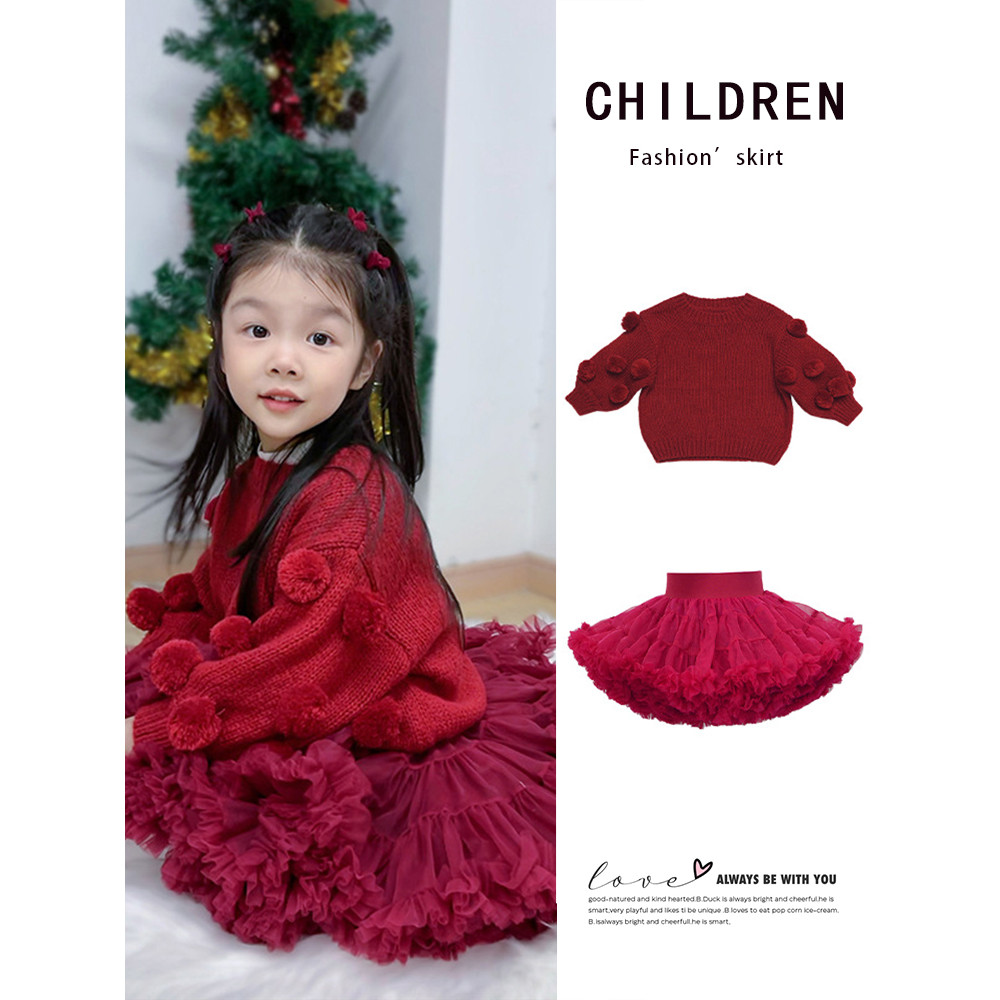 High-End menina tutu saia terno primavera outono bebê moda bebê vestido de ano novo saia vermelha terno de duas peças