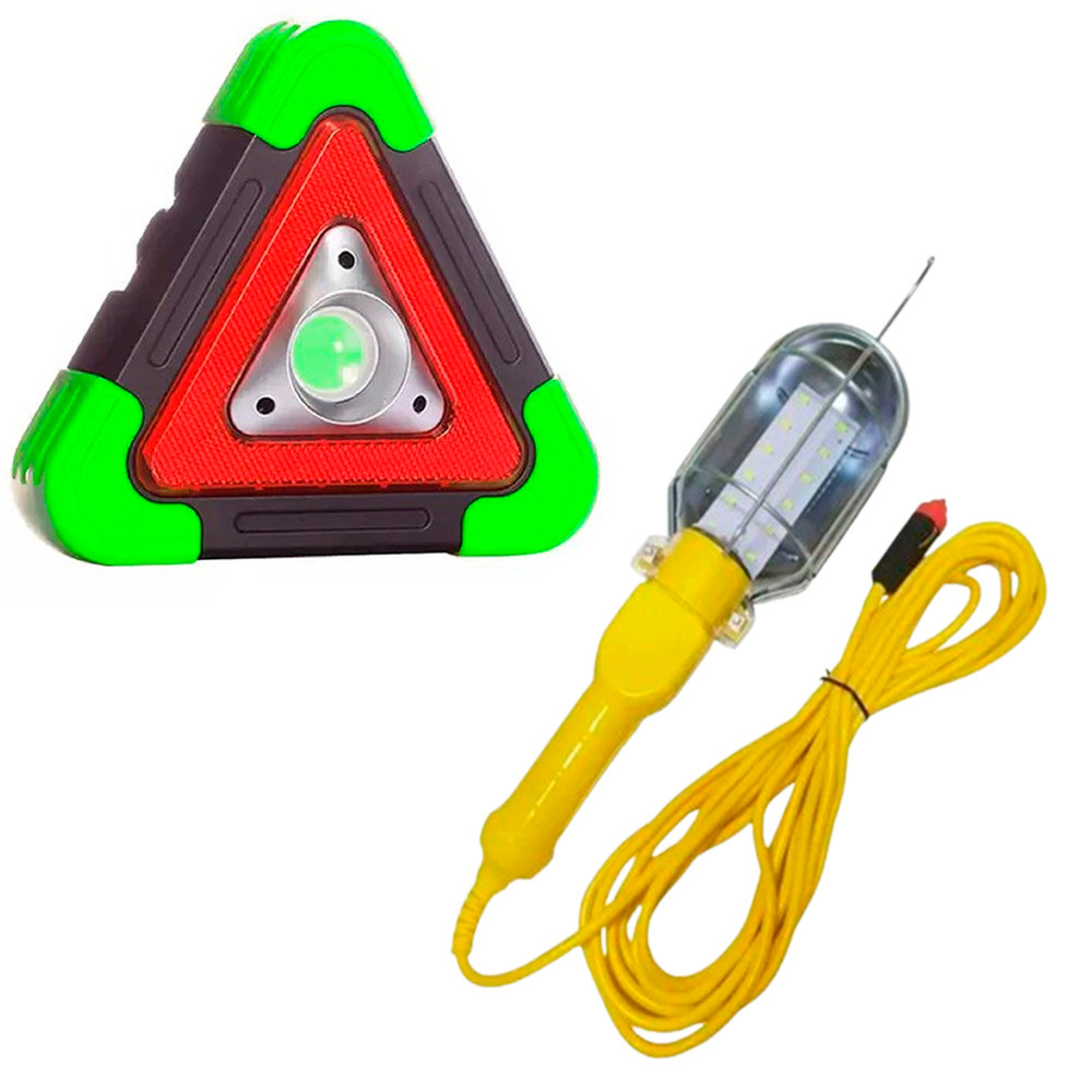 Kit Emergência P/Carro Lanterna Pendente E Sinalizador Led
