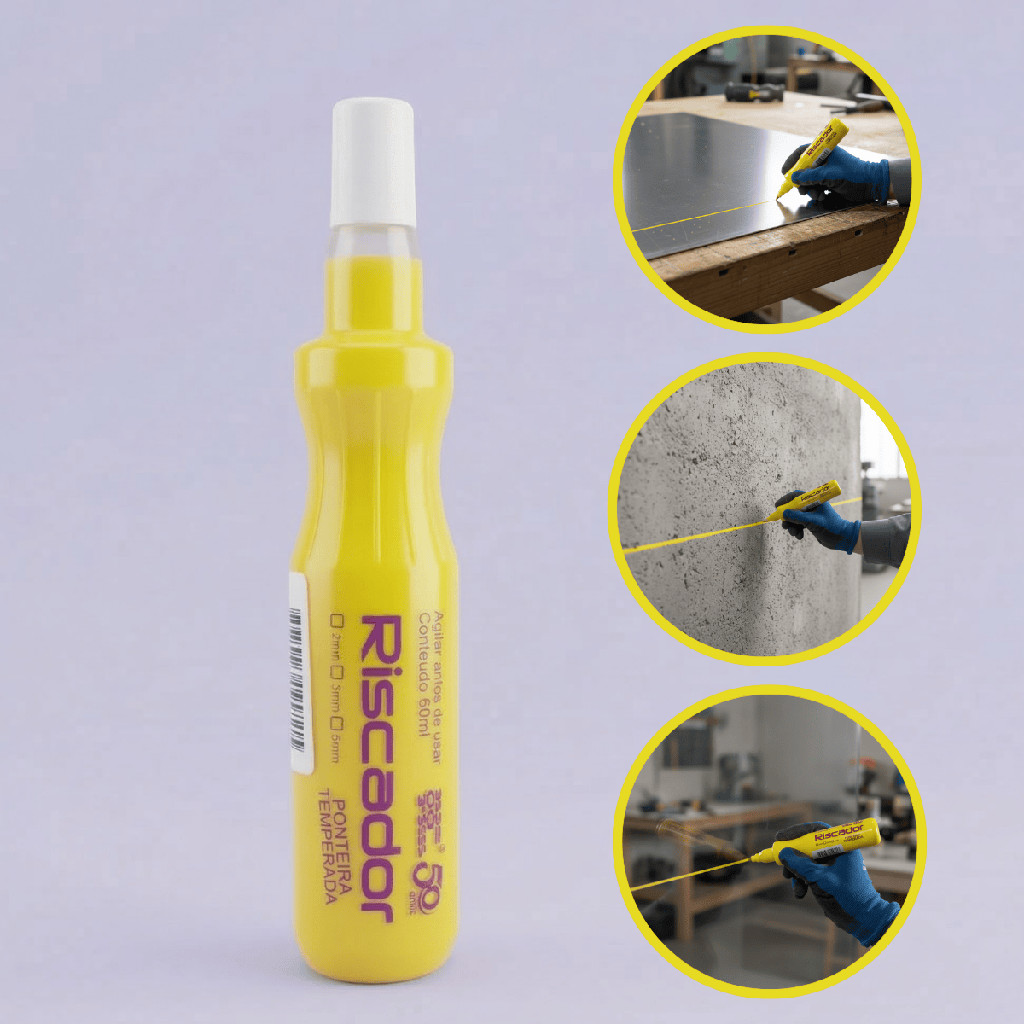 Kit 3 Marcador Riscador Caneta Industrial Amarelo 2mm 60ml Ferro Chapa Concreto
