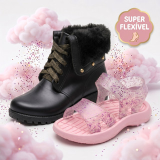 Kit 2 Pares Bota Sandália Infantil Feminino Emborrachado Leve Coturninho Ref 31