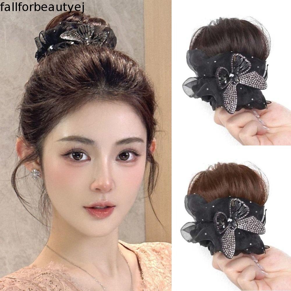 Extensão De Cabelo De Coque Borboleta FALLFORBEAUTYEJ , Postiços De Scrunchie Retos Elegantes E Sintéticos , Envolventes