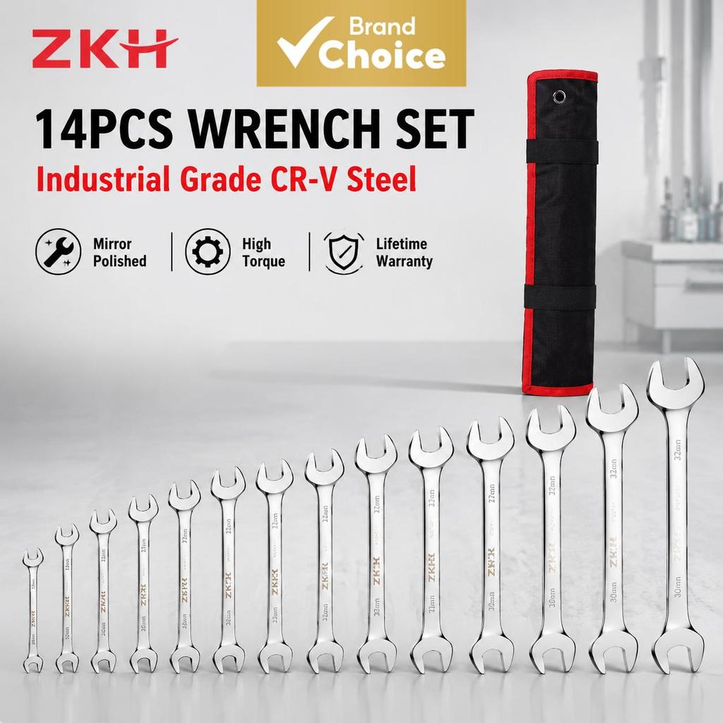 Conjunto de 14 peças de chaves combinadas com boca dupla estendida, métricas, HHT-OWS14-0632 6x7-30x32 mm