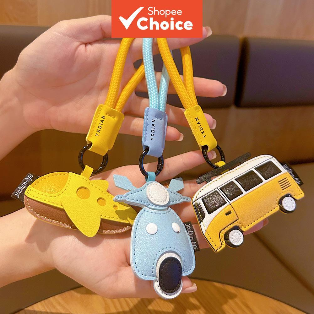 Criativo Couro Do Plutônio Veículo Chaveiro 3D Amortecido Avião Ônibus Scooter Saco Charme Transporte Pingente Ornamento