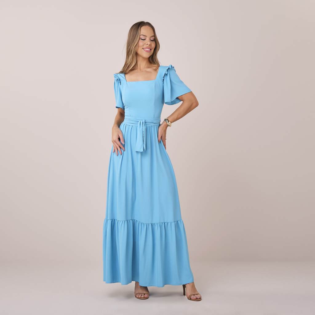 Vestido azul Longo no Crepe Fluido Leticia - Tata Martello