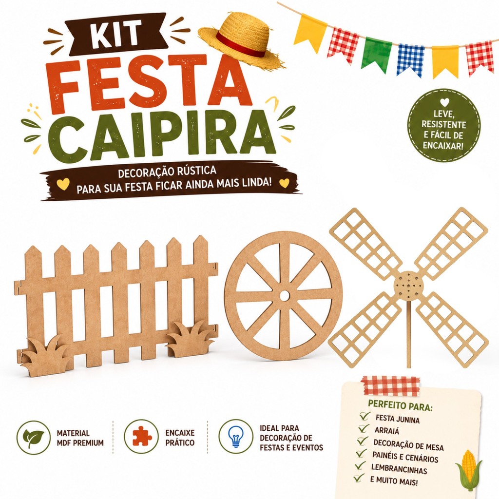 Kit Fazendinha Completo – Cerca, Hélice e Roda de Carroça Decorativa