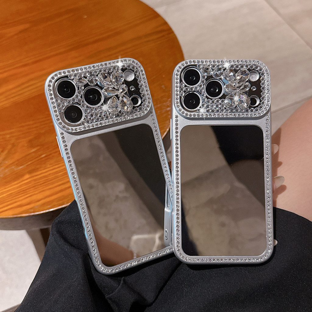Capa De Prata Com Espelho De Strass Completo Para IPHONE 17 16 15 PROMAX PC Dura Protetora