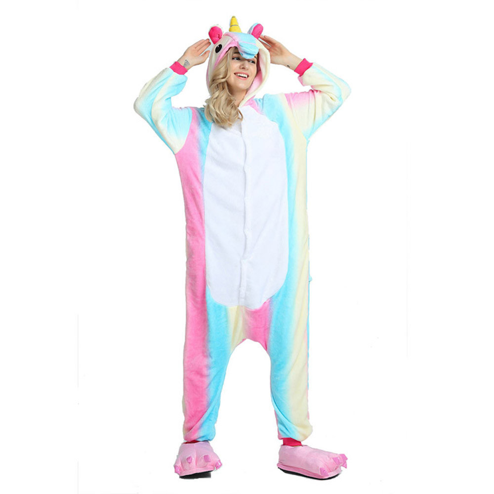 Fantasia Adulta De Macacão Com Ponto De Unicórnio – Pijama De Pelúcia Animal Kigurumi Capuz , Perfeito Para Halloween ,