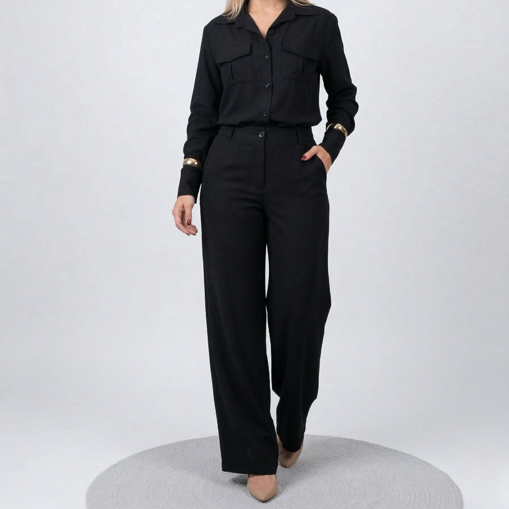 Kit Conjunto Alfaiataria Feminino Calça Pantalona E Camisa Manga Longa Social Alfaiataria Luxo Blogueira Elegante