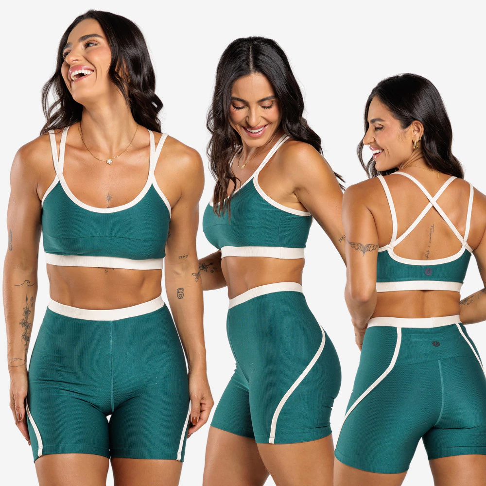 Conjunto Top E Short Sophia Bicolor Cintura Alta Feminino Adulto Fitness Academia — imagem 1