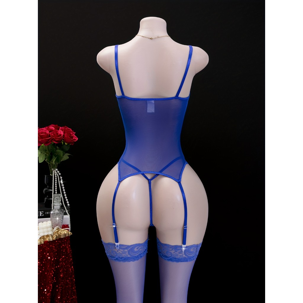 Novo conjunto de lingerie feminina sexy de renda, composto por 3 peças, incluindo um body teddy com sutiã com aro e cint — imagem 2 de 2