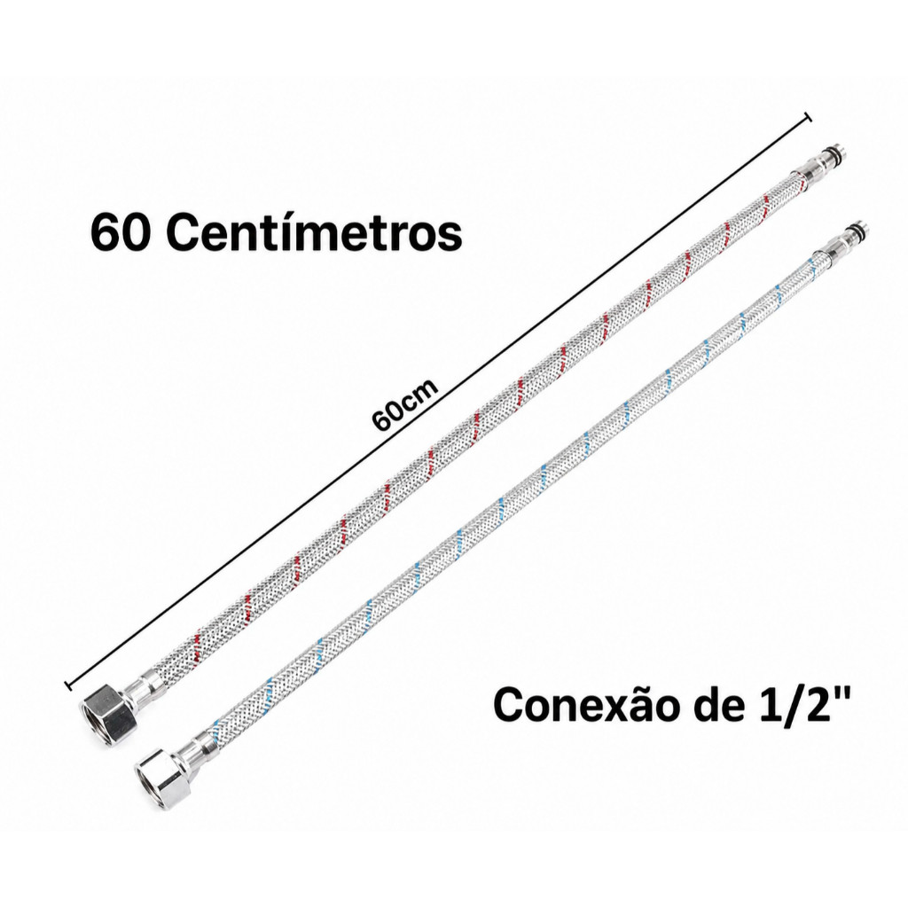 Engate Flexível 60cm Para Misturador Monocomando Prateado | Kit 1 ao 5