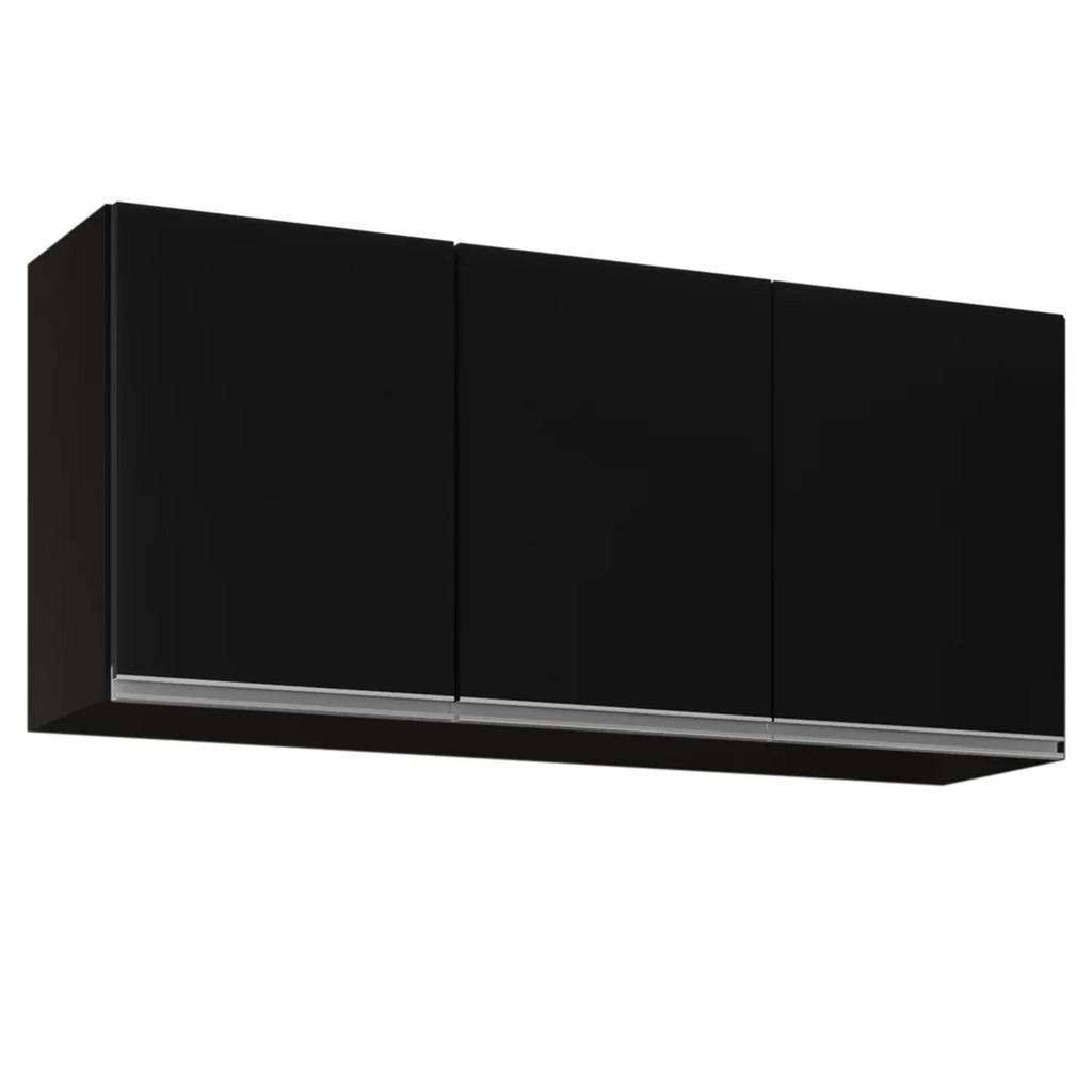 Armário Aéreo de Cozinha 120cm 3 Portas Virgínia Preto - Lumil