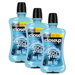 Kit 3 Enxaguante Bucal Closeup Ice Proteção 360° Fresh Zero Álcool Leve 500ml Pague 350ml