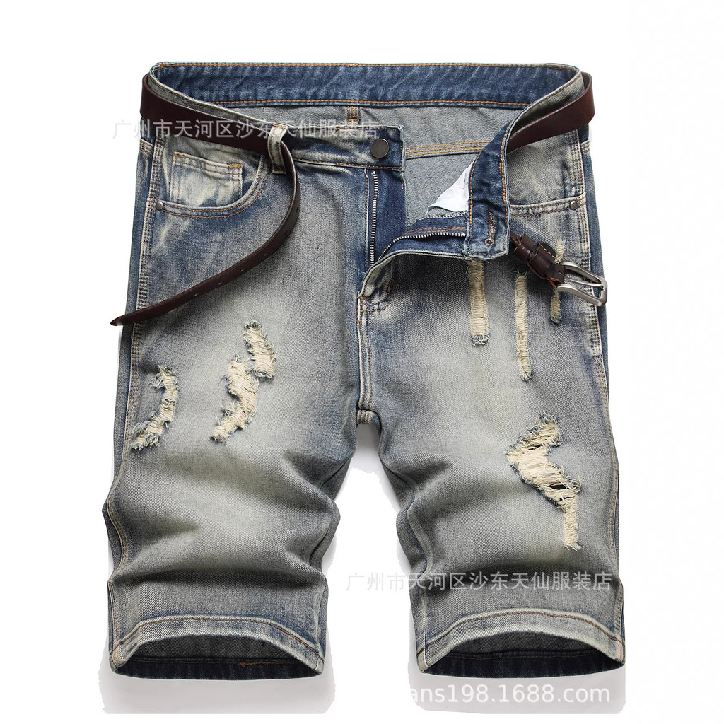 Calça Jeans masculina cortada de comprimento médio Calça Jeans masculina rasgada 52426