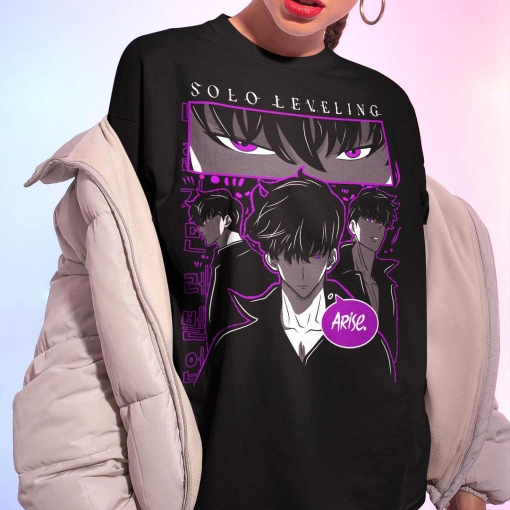 Camiseta Masculina Feminina Estampa Solo Leveling Purple Energy Sung Jin-Woo Anime T-shirt Unissex Streetwear Envio Imed
