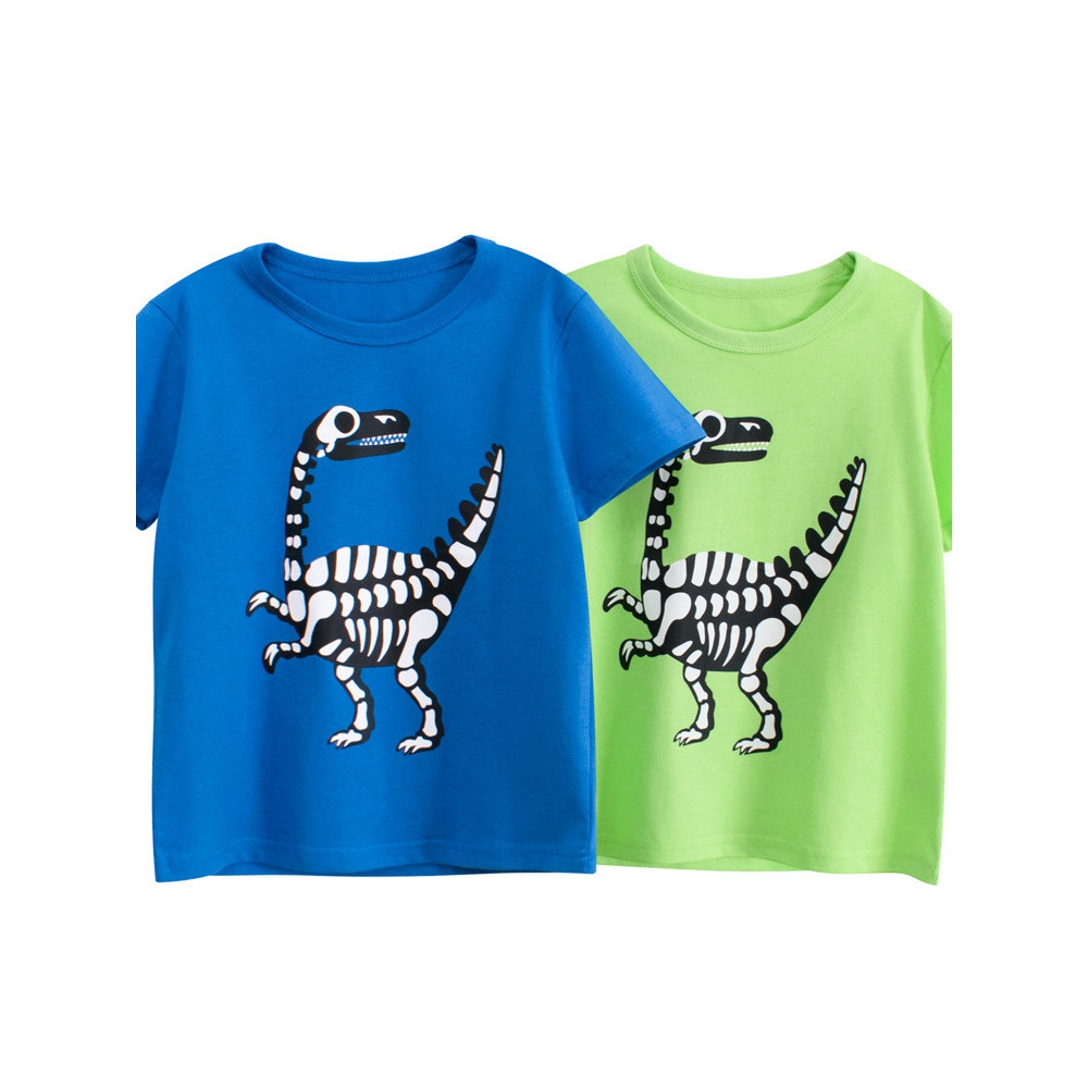27 crianças marca puro algodão roupas infantis verão manga curta camiseta menino dinossauro fóssil impressão dos desenho