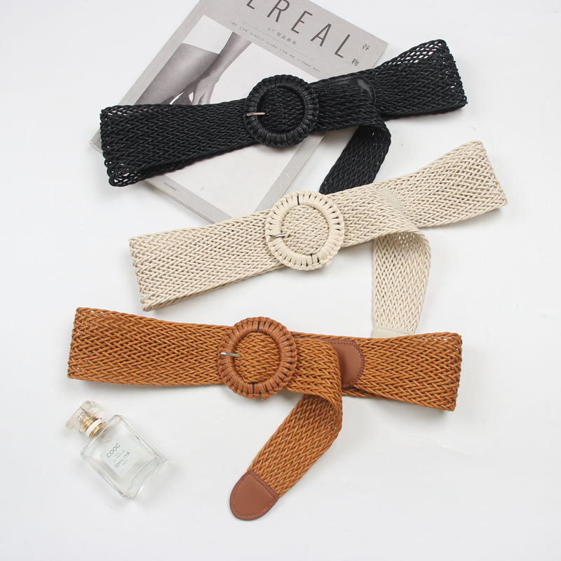 Estilo étnico mão-tecido cinto feminino largo vestido de verão cinto decorativo simples Casual fivela redonda saia cinto
