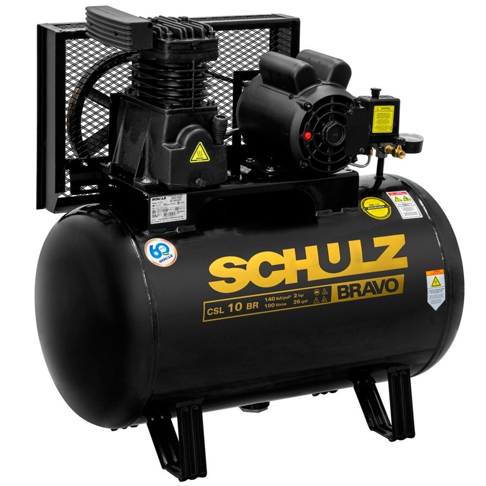 Compressor de ar 10 pés 100L 2 hp 140 lbs monofásico Bravo CSL 10BR/100 Schulz