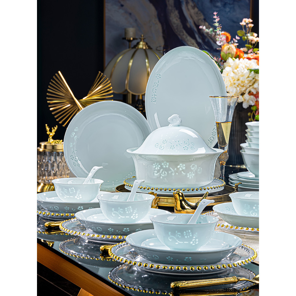 2026 Jingdezhen porcelana branca de alta temperatura requintado talheres de porcelana saudável Underglaze cor placa tige