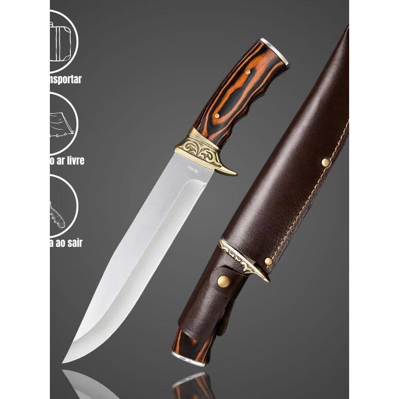 Faca De Cozinha Caça Pesca Churrasco Camping Luxo 35cm Fulltang Inox MK-1879 Faca de Cozinha Cutelo Osso Carne e Aves Fe