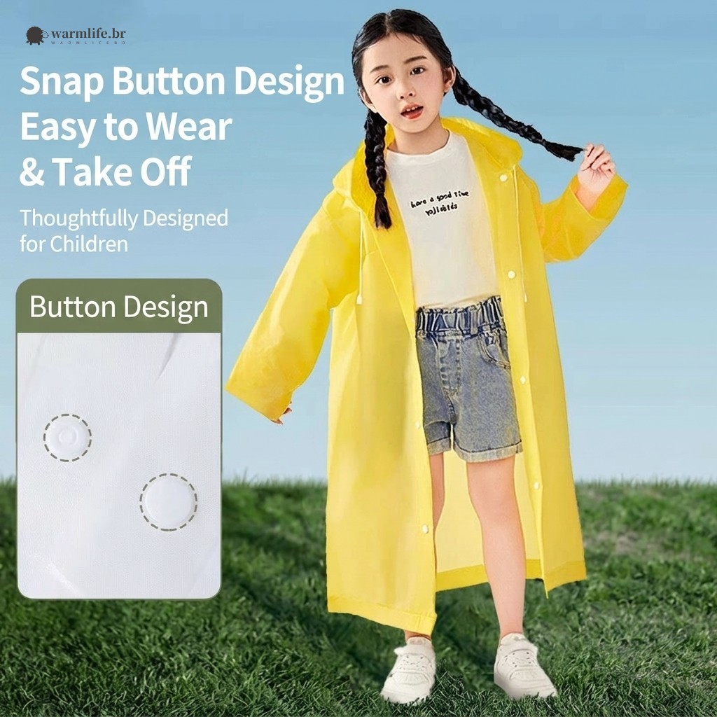 Capa De Chuva Descartável Infantil-Poncho Longo De EVA Para Escola Com Mochila