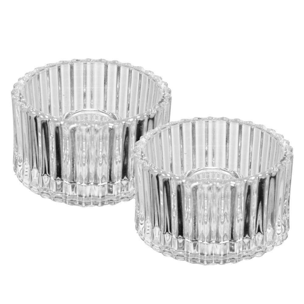 Kit 2 Porta Velas Lines 7cm Vidro Wolff para Decoração Mesa Jantar Sala Quarto Aparador Luz Aconchegante Elegante Casa