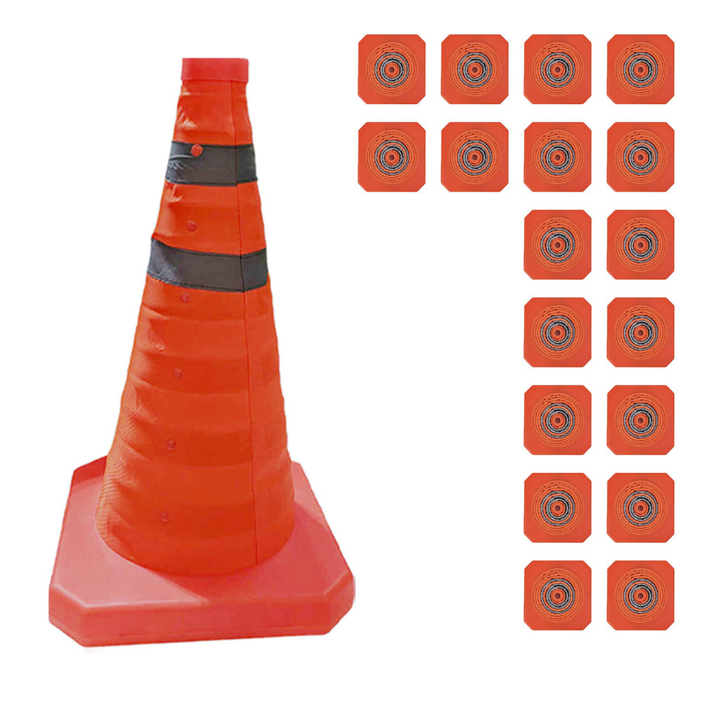Cone Transito Retratil Kit 18 Uni Viario Obra Segurança Estrada Rodovia Sinalizador Baliza Dobravel Portatil Flexivel