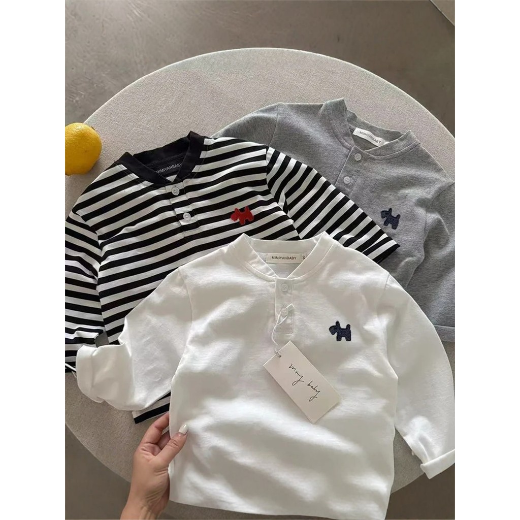 Crianças camiseta de manga comprida primavera outono versão coreana 2026 novo estilo japonês Street Wear gola alta menin