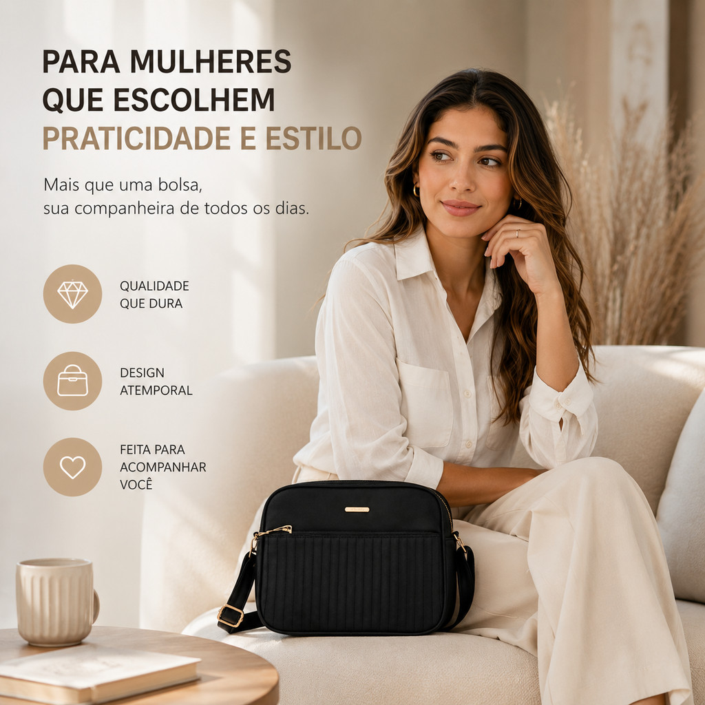 Bolsa Feminina Transversal Pequena Alça Ajustável Casual Ombro Compacta