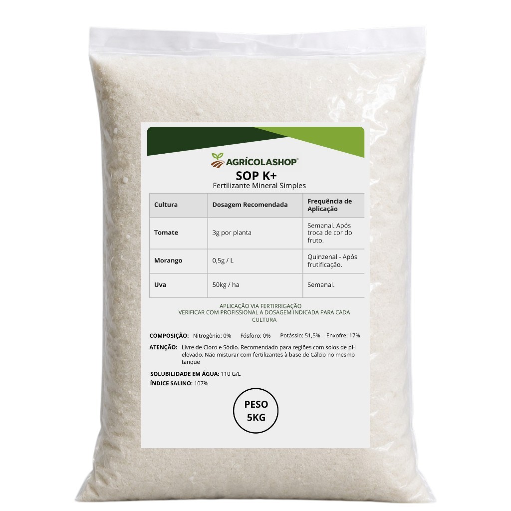 Fertilizante Premium Solúvel Sulfato De Potássio 5kg Dripsol Para Hortinhas e Lavouras