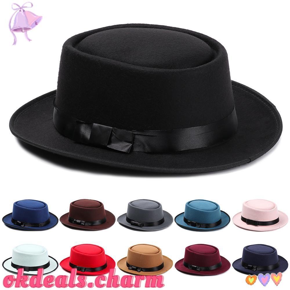OKDEALS Chapéu Fedora Inverno Outono Moda Lã Flat Top Vestido Dança Festa Performance De Palco Panamá