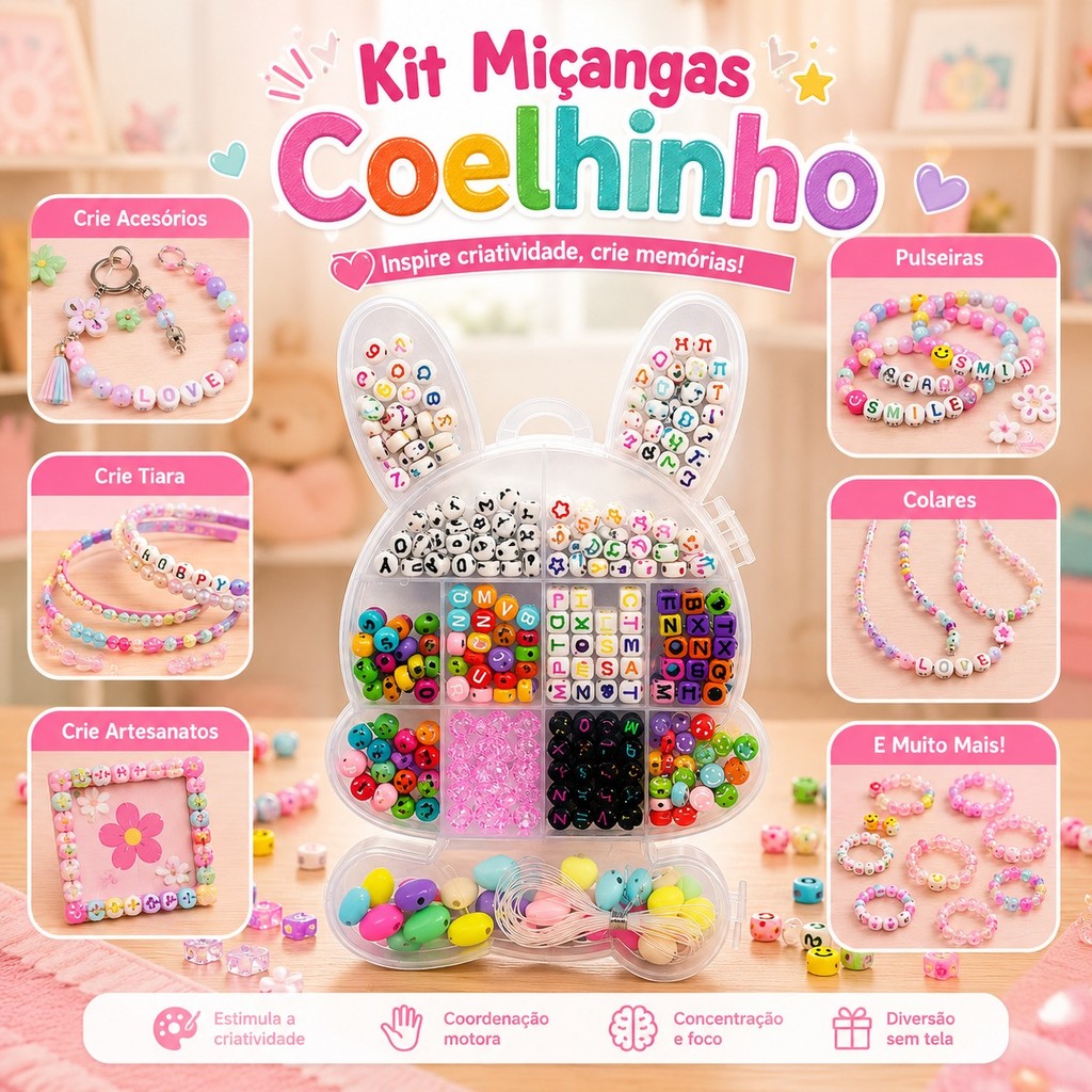 Maleta de Miçangas Coloridas | Faça Você Mesmo - Brinquedos educativos | Criatividade e Brincadeiras
