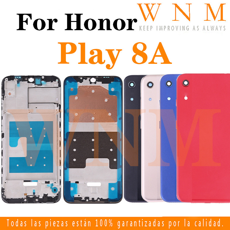 Para Honor Play 8A Moldura Frontal Traseira Peças Da Tampa Bateria Caixa Habitação Centro Chassi Capa + Botões