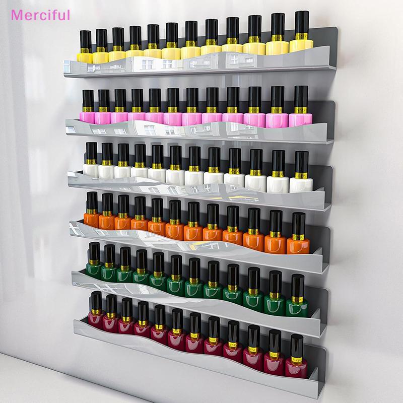 [Mer] 2 Peças 15 " Esmalte Ra Prateleira Montada Na Parede Ouro Prata Acrílico Organizador Suprimentos De Unhas Para Tec