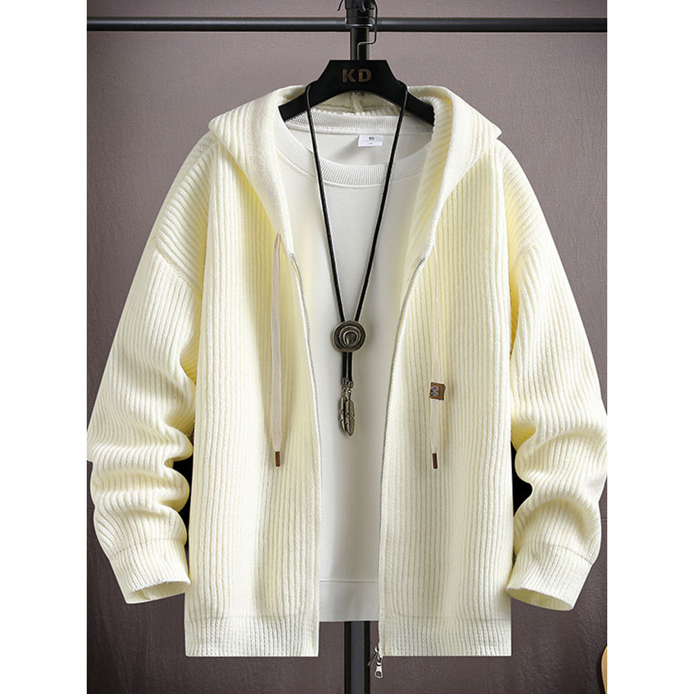 Primavera outono novo estilo com capuz de malha Cardigan jaqueta masculina Street Wear Design solto Casual rufião bonito