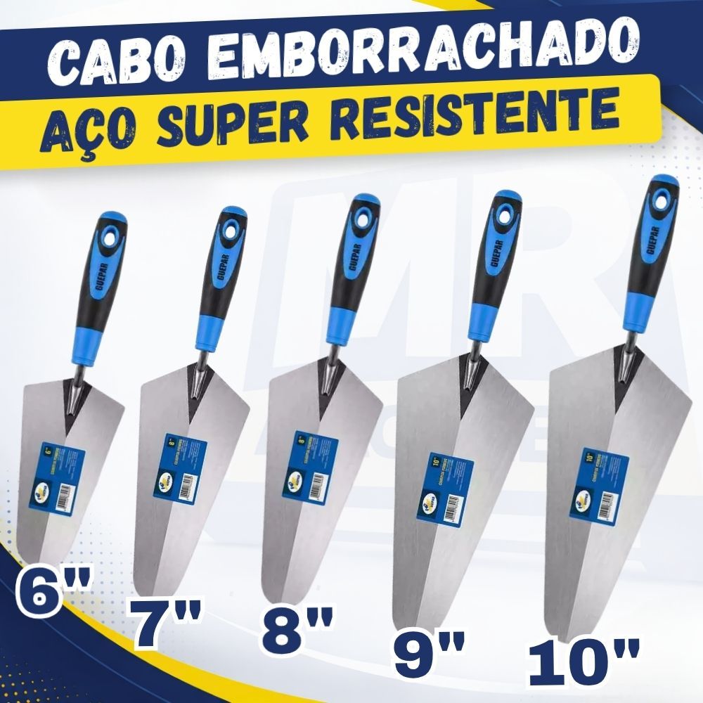 Colher de Pedreiro Profissional Canto Reto Cabo Emborrachado Aço Carbono Ferramentas de Pedreiro