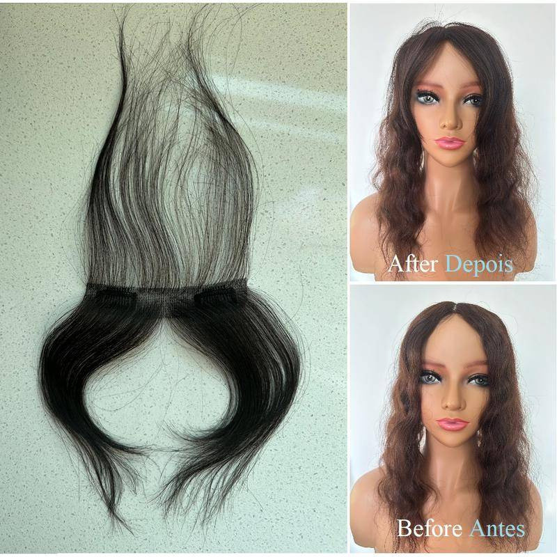 Franja de Renda Fina de 2cm X 12cm, 100% Cabelo Humano para Mulheres, Aplique de Encaixe de 25cm, Cobertura para Cabeça