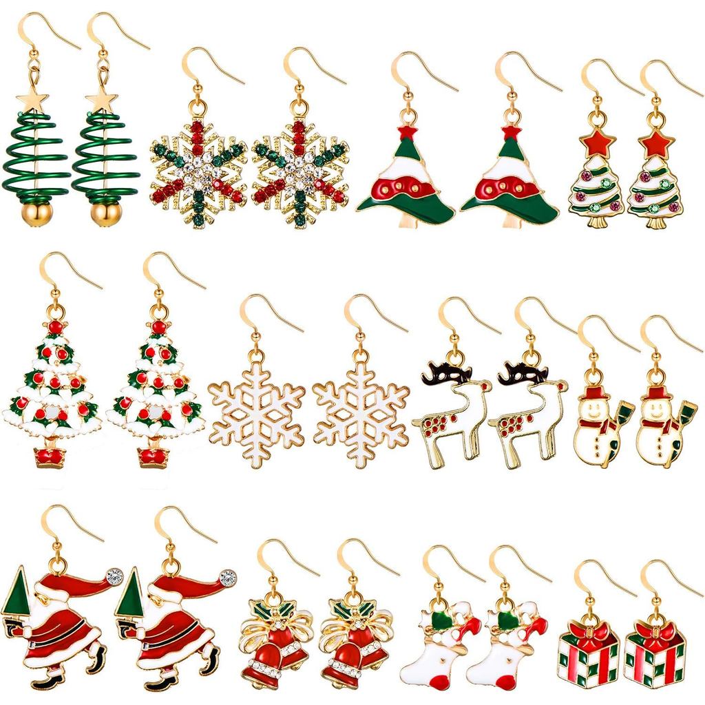 12 Pares de Brincos de Natal para Mulheres, Brincos Pendentes de Natal, Conjuntos de Joias para Presentes de Férias, Ace