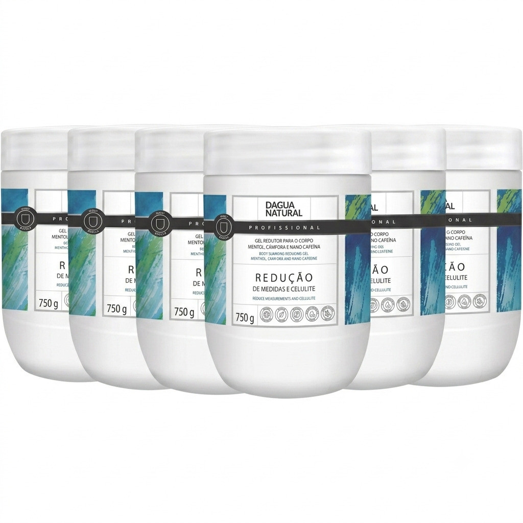 6 Gel Redutor Corporal Crioterapia Cafeina 750g D'agua natural